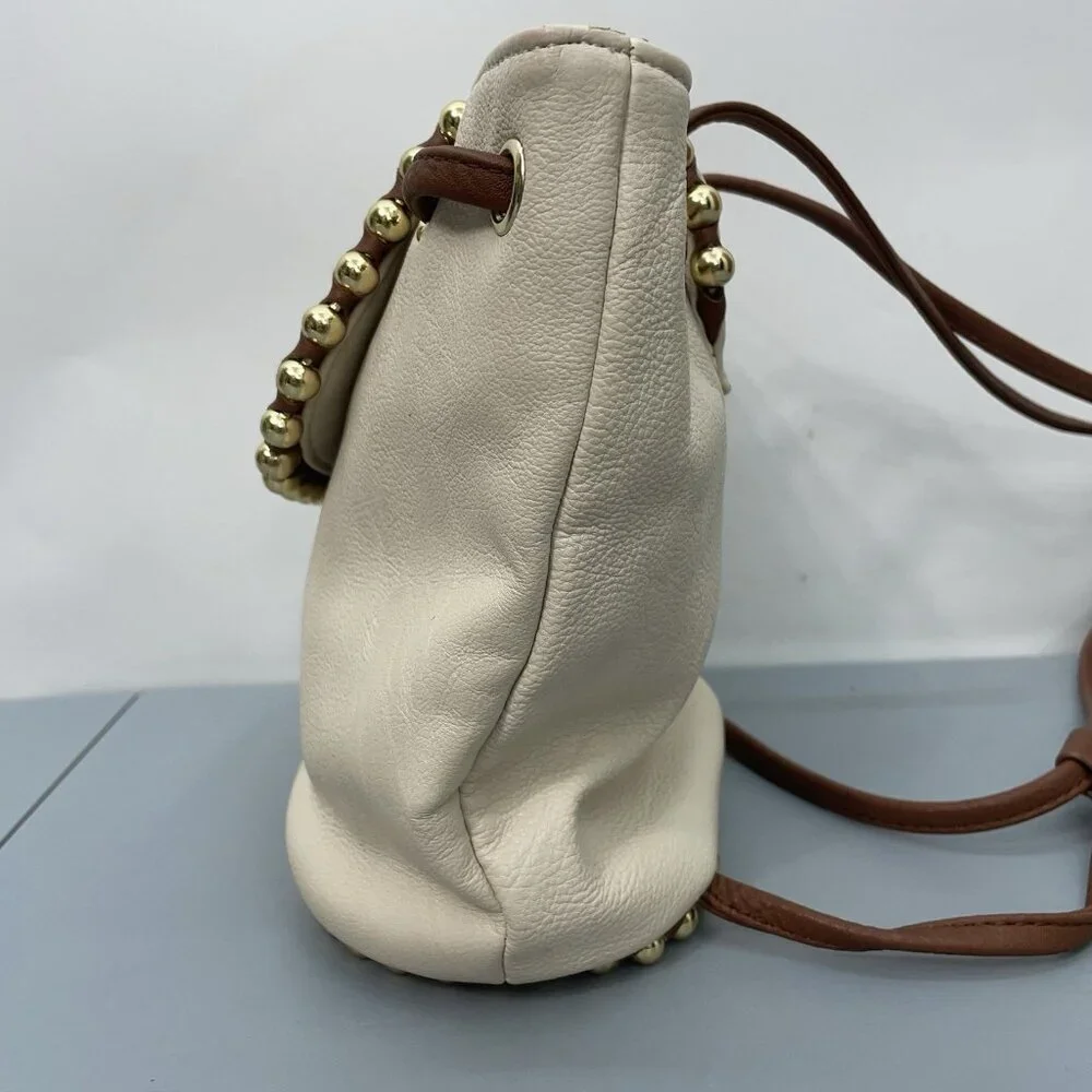 Big Buddha Mini Small Bucket Backpack Shoulder Bag Cinch Studded Cream Beige